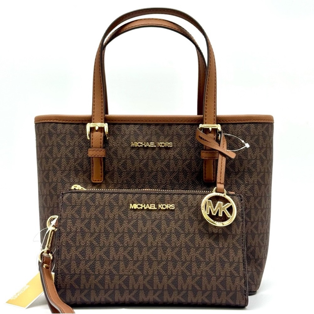 Michael Kors Jet Set Travel XS Logo TZ Tote Bag & Matching Double Zip Wallet